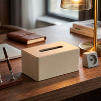 Storage Box and Tissue Box Holder for Home Office, Multi-purpose PU Leather Set with Pen Holder, Wood Grain Storage Tray, Makeup Organizer Set