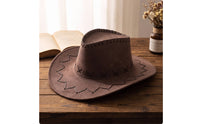 Cowboy Hat with Decorative Stitching Western Cowboy Hat with Curved Brim Felt-Like for Costume, Travel