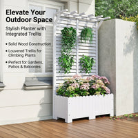 Planter Box Outdoor with Trellis, Raised Wooden Planter Box 100cm, Rectangular Garden Planter for Climbing Plants, Rustic Freestanding