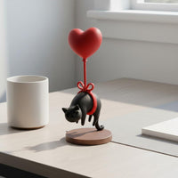 Feline Statue with Heart Balloon Cute Dark Feline Balloon Statue Gift Idea