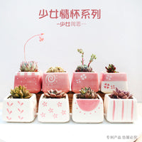 Hand-Painted Pink Square Succulent Planter Pot