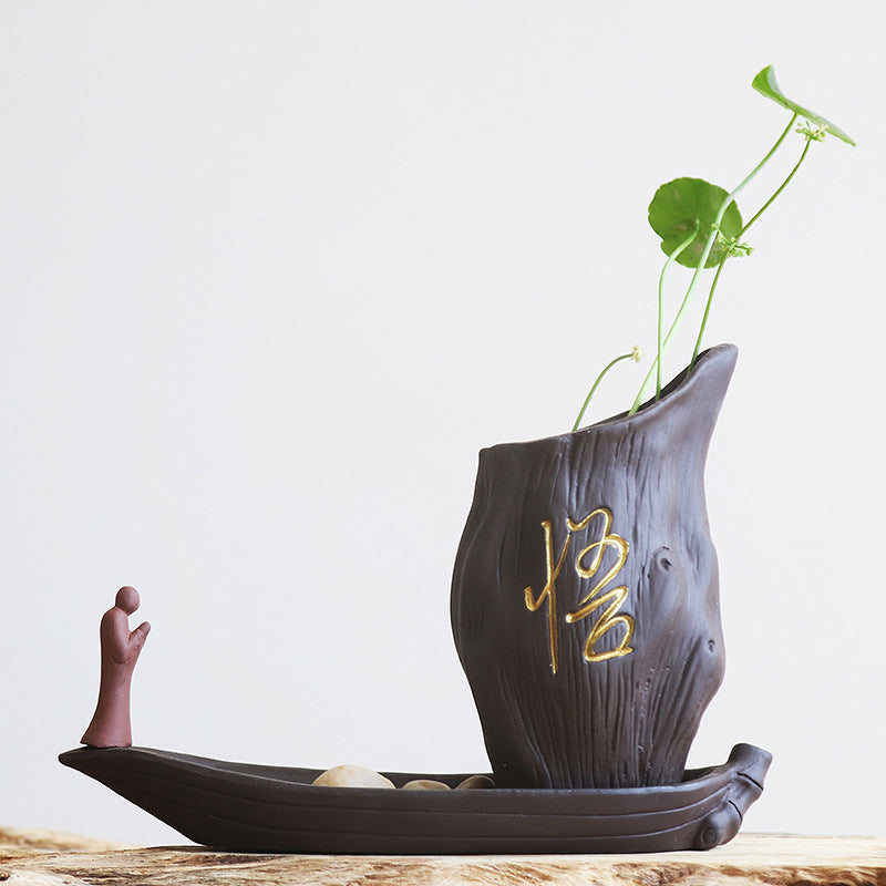 Ceramic Zisha Succulent Planter with Hydroponic Vase and Zen Tea Pet Ornaments