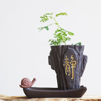 Ceramic Zisha Succulent Planter with Hydroponic Vase and Zen Tea Pet Ornaments