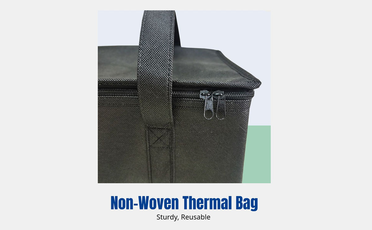 Insulated Delivery Bag, Black Non-Woven Thermal Tote, Aluminum Foil, Outdoor, Reinforced Handle