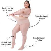Tights for Women Plus Size with Anti-Snag Nylon for Everyday Wear, Ladies Hosiery in Extended Sizes, Tan for Formal Occasions