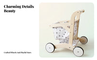Motor Skills Wooden Shopping Cart Children's Plaything Plaything Wooden Shopping Cart Open Lower Shelf for Children, Walking Practice