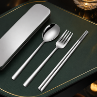 Cutlery Set for 1 Person, Stainless Steel Travel Cutlery with Case, Fork Spoon Chopsticks, Camping Outdoor Cutlery for On-the-Go