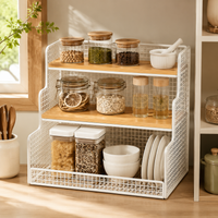 3 Tier Wood Book Shelf, Desktop Iron Bookcase, Iron and Wood Storage Shelves, Standing Shelving Unit for Office