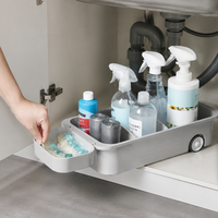 Under Sink Storage Organizer, 2-Tier Sliding Drawer, For Detergent & Cleaning Supplies, Kitchen, With Casters