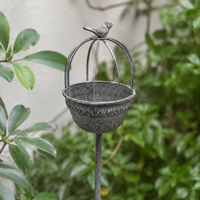 Bird Feeders for Outdoors, Large Metal Bird Feeding Station Stake, 111-140cm Adjustable Height, Distressed Grey Iron for Backyard