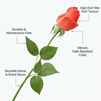 Lifelike Faux Rose Flowers for Decor, Artificial Flowers with Stem, Fake Roses for Party Decoration, Silk Flower Bouquet, Rose Flowers 8cm Head