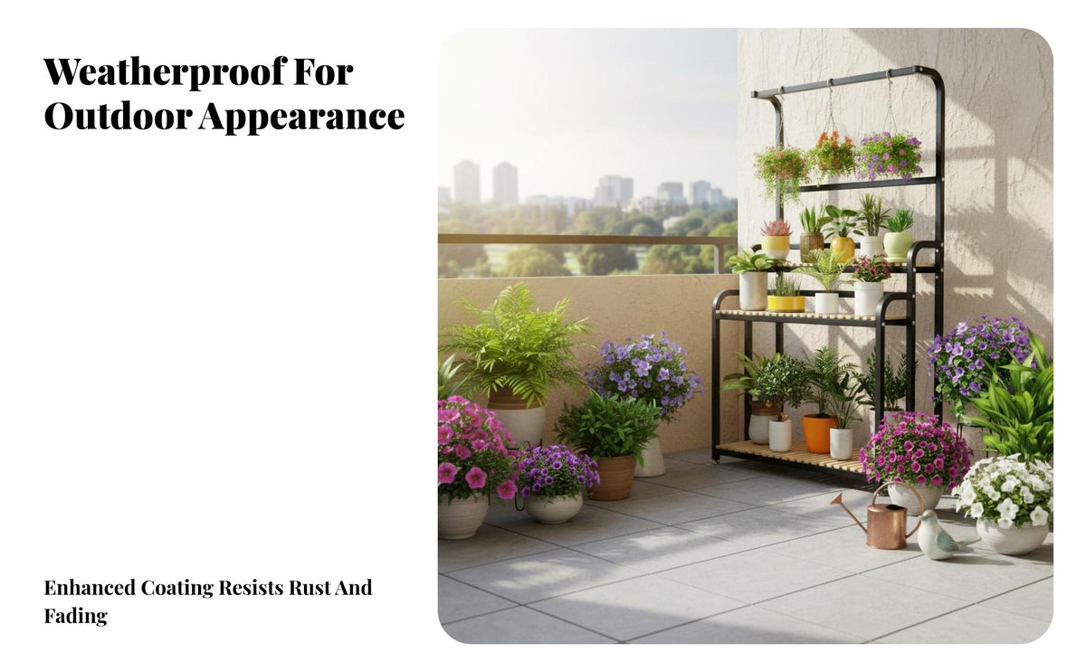Floor-Standing Multi-Tier Plant Ladder Freestanding Display Stand Sturdy Construction Home Furnishing Space-Saving for Gardeners, Apartment Dwellers, Homeowners, Balcony, Indoor, Living Room, Bedroom