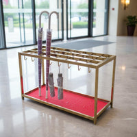 Gold Finish Stainless Steel Umbrella Stand Movable Commercial Umbrella Holder Heavy Duty Water-Catch Tray for Hotel Employees, Office Managers, Bank Lobby