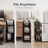 Under-Desk Mobile Storage Cart with Wheels, Multi-tier Office Bookshelf Organizer for Workstation