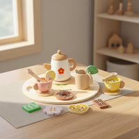 Wooden Pretend Tea Party Set and Wooden Tea Set Colorful Pieces for Children, Playroom
