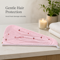 Strawberry Embroidered Quick-Dry Hair Turban, Thick Coral Fleece Absorbent Hair Drying Cap