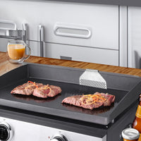 Brushed Finish Stainless Steel Grease Blocker Curved Handle Grill Grease Catcher Sloped Side Perforated Grill Insert Rounded Rectangular