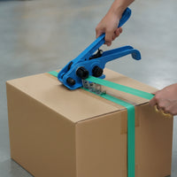 Strapping Kit Handheld Manual Strapping Tool with Buckles Heavy Duty Banding Tool with Strap Roll for Packagers, Warehouse, Carton Bundling