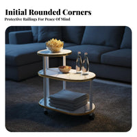 Space-Saving 3-Tier Rolling Utility Cart Strong Load-Bearing 3-Tier Rolling Cart with Tabletop Sturdy Frame Side Table Safety Guardrail for Apartment Dwellers, Away Ice Workers, Living Room, Small Areas, Bedroom, Bathroom