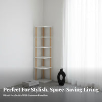 Space-Saving Multi-Tier Corner Shelf Easy Assembly 5-Tier Corner Shelf Simple Design Storage Rack Exposed Shelving for Apartment Dwellers, Homeowners, Students