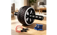 Two-handleHandle Ab Wheel with Knee Pad Non-Slip Abdominal Roller with Resistance Band Stable Ab Roller Wheel Balanced for Beginners, Home Gym, Living Room