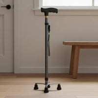 Anti-Slip Adjustable Cane with Light Lightweight Four-Point Base Walking Cane for Seniors, Elderly