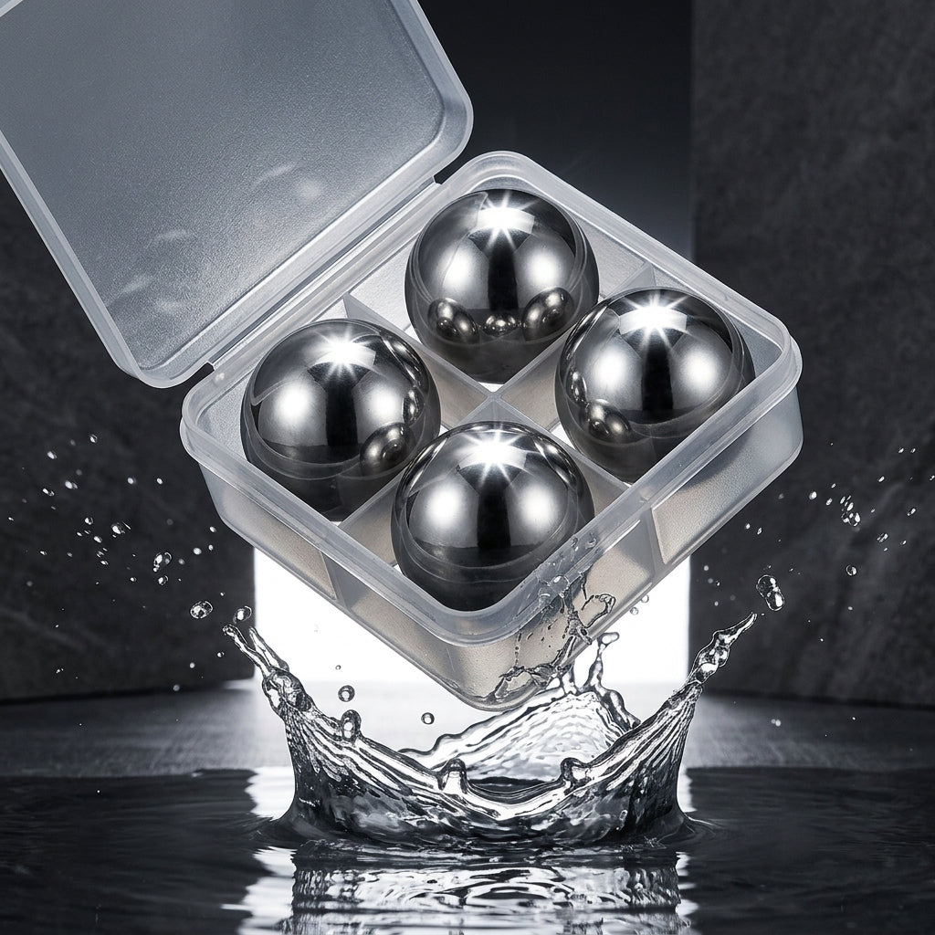 Storage Box with Stainless Steel Whisky Stones for Home Bar, Round Ice Ball Drink Chiller for Man Cave, Gift for Him and Gift Men