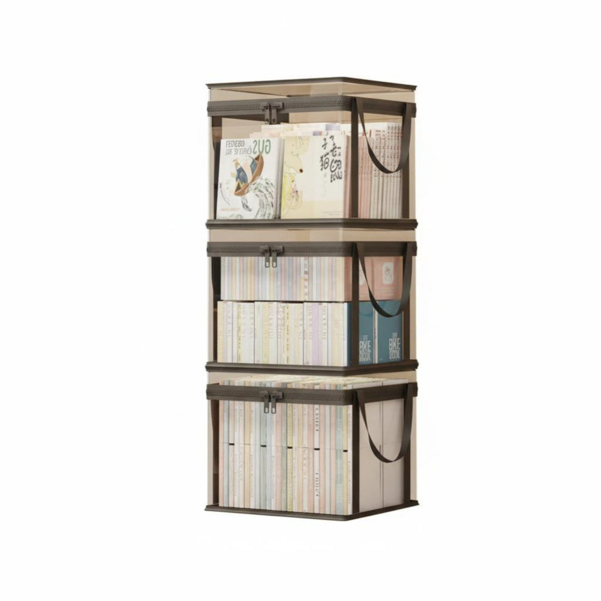 Collapsible Lidded Box Transparent panel Foldable Book Tote particleproof