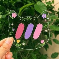 Transparent Cat Face Acrylic Palette with Floral Pattern