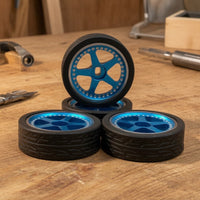 4 Pieces Micro RC Wheels and Tires Alloy-Style Pre-Mounted Tire and Wheel Set Lightweight