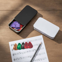 2 Pieces Guitar Pick Tin with Push-Pull Lid Easy Access Metal Pick Case with Picks Slim Tidy for Guitarists, Gig Bag, Travel