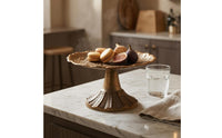 2 Pieces Pedestal Tray Antique Aged Metal Round Tray Leaf-Like rims House Decorative Touch