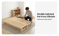 Extendable Wooden Sofa Bed Space-Saving Design Solid Wood Pull out Bed Easily Converts Extendable Daybed with Storage for Small Areas, Apartment