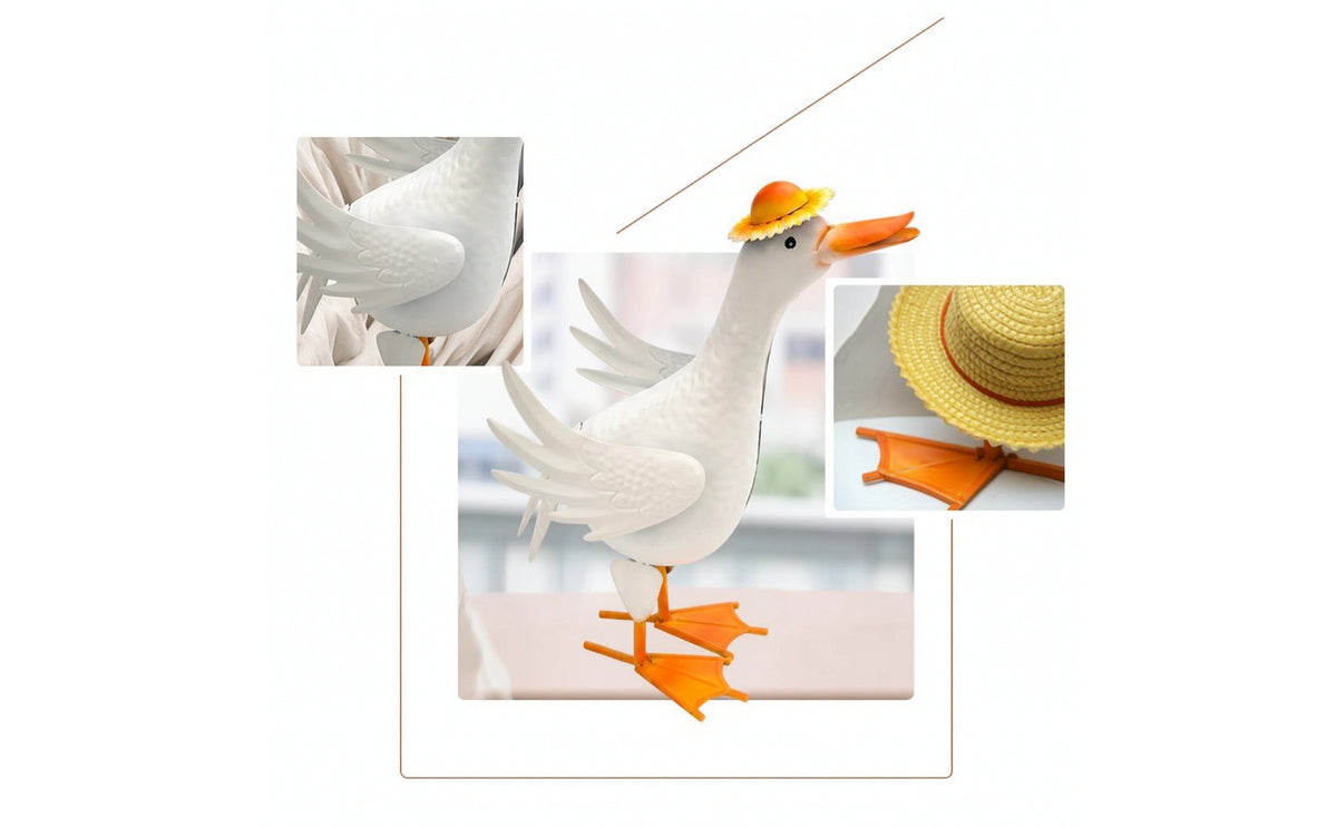 Duck Sculpture Iron Waterfowl Statue Metal Ornament for Gardeners, Homeowners, Garden, Patio, Flower Bed
