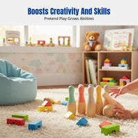 Wooden Bowling Toy for Kids, Educational Indoor Game, Colorful Set for Boys and Girls