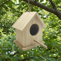 Wooden Birdhouse with Perch, Solid Wood Garden Decor for Outdoor Birds, Hanging Birdhouse with Rope, Mini Birdhouse for Outdoor Garden Refuge