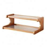 Compact Wooden Desktop Rack Ribbed Tabletop Shelf with Rounded Corners Natural Tabletop Shelf Sturdy for Coffee Station
