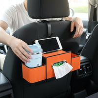 Vehicle Seat Back Organizer with Beverage Holder Holder Hanging Hooks Back Organizer Easy Installation Backseat Storage Box with Beverage Holder