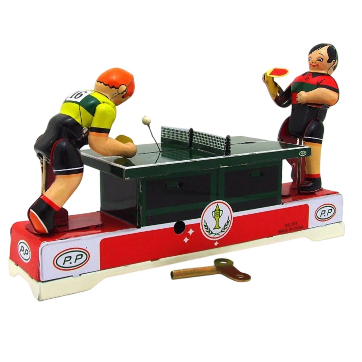 Hand-Crank Racket Sport Game with Key Retro Tinplate Racket Sport Toy Colorful Tinplate Toy with Table Tennis Figures for Bookshelf