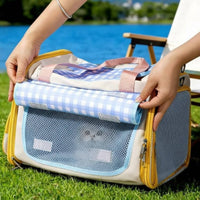 Large Capacity Breathable Mesh Cat Carrier Lightweight Soft Pet Carrier Bag Roll-Up Window Portable Pet Travel Bag Sturdy Frame for Outdoor