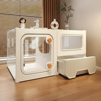 Multi-Room Layout Integrated Feline Enclosure AllUnified Design Pet Playpen Panoramic View Pet Housing Easy to Clean for Apartment Dwellers, Indoors, Indoor, Play Area, Bedroom