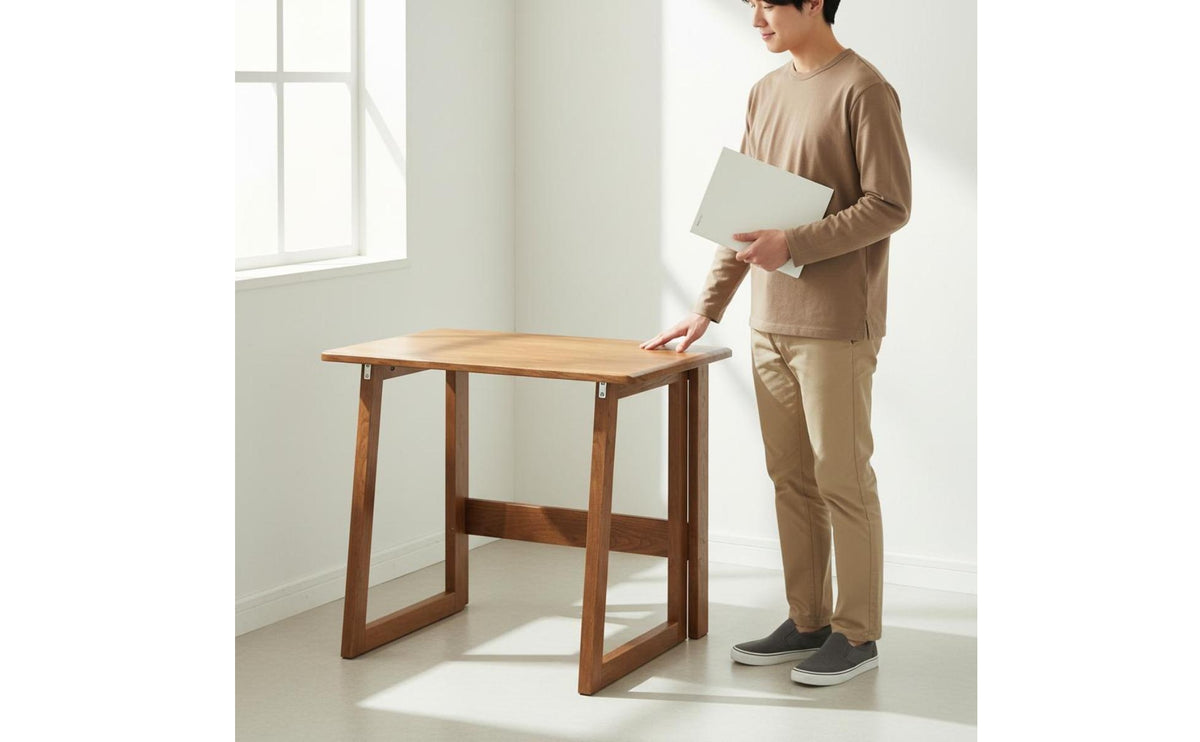 Simple Design Solid Wood Folding Desk Multi-Use Solid Wood Computer Desk Compact Foldable Study Table Sturdy for Renters, Small Apartment