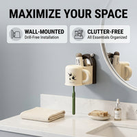 Wall Mounted Toothbrush and Cup Organizer, Suction Holder with Mouthwash Storage for Adults, Wash Set