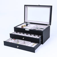 Glass Lid Watch Storage Box Drawer Tiers Watch Organizer Box Woven Texture Metal Latch