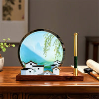 Pen Stand with Wooden Base Classic Paintbrush Cup Compact Ornament for Collectors, Professionals, Study, Office