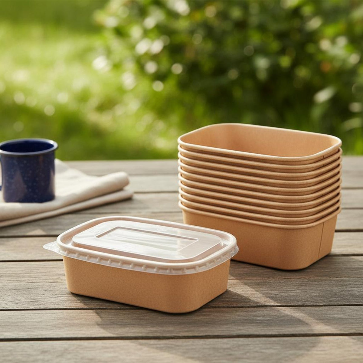 Leak-Proof Kraft Paper Lunch Box Sturdy Disposable Square Food Box Grease-Resistant Microwave Safe Paper Bowl for Takeout, Picnic, Camping