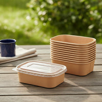 Leak-Proof Kraft Paper Lunch Box Sturdy Disposable Square Food Box Grease-Resistant Microwave Safe Paper Bowl for Takeout, Picnic, Camping