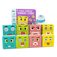 Fine Motor Face-Changing Puzzle Cube Game Rounded-Edged Expression Puzzle Blocks Screenscreenless Face Changing Game with Cards Child-Friendly for Children, Toddlers, Travel