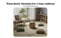 Woven Pouf Solid Wood Frame Round Rattan Ottoman Boho Footstool for Entryway, Balcony