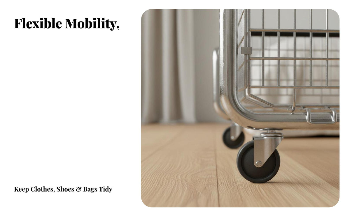 Easy Assembly Rolling Garment Rack Multi-Functional Rolling Clothes Rack 360° Mobility Mobile Coat Stand Large Capacity for Families, Homeowners, Boutique Owners, Bedroom, Entryway, Living Room